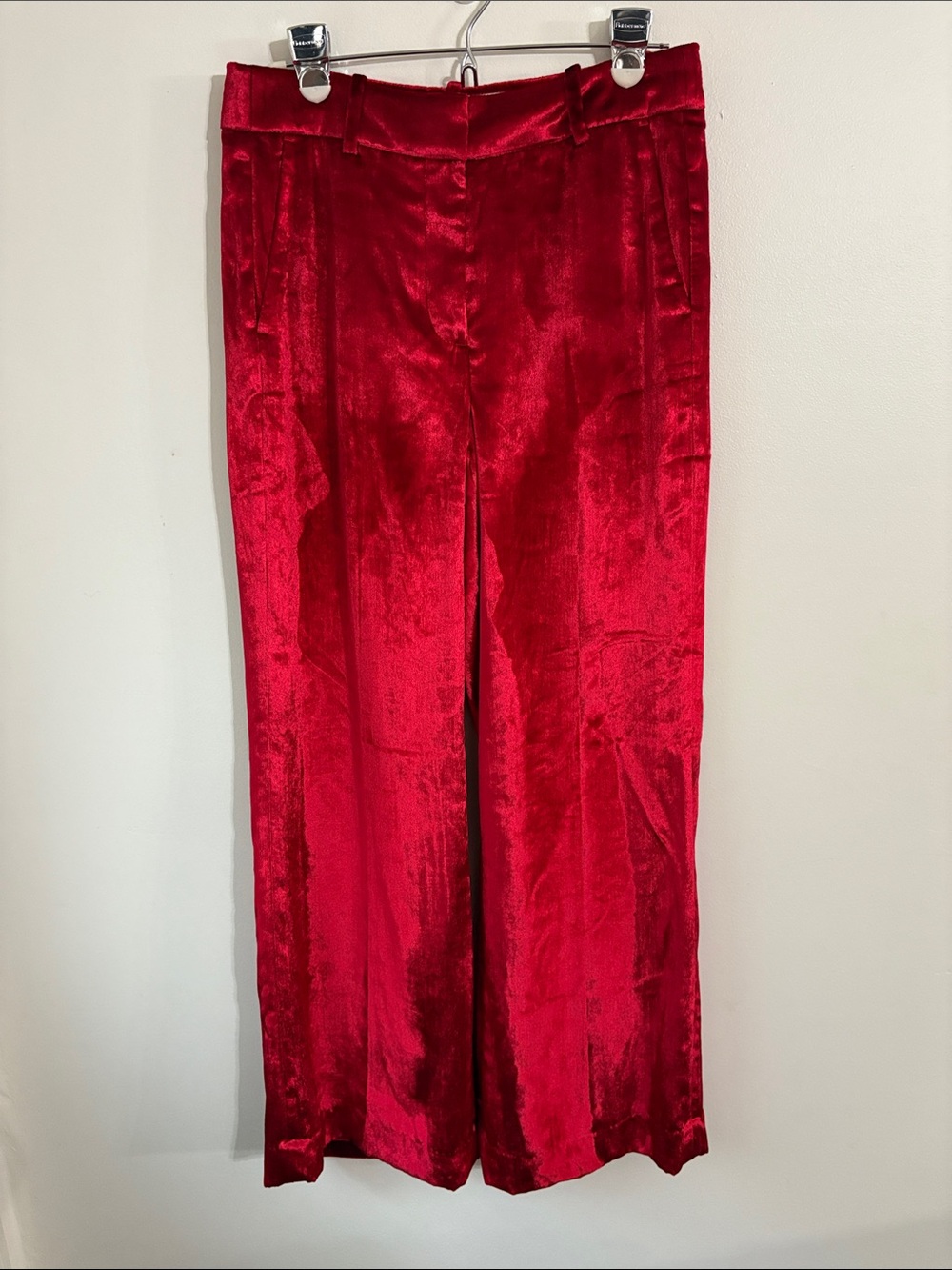 J Crew Red crushed drapey Velvet Wide-Leg Trouser Pants NWT Size 4